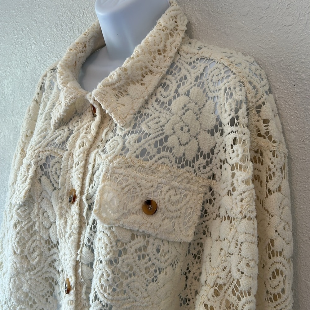 Cream Lace Button-Front Jacket - Picture 8 of 14